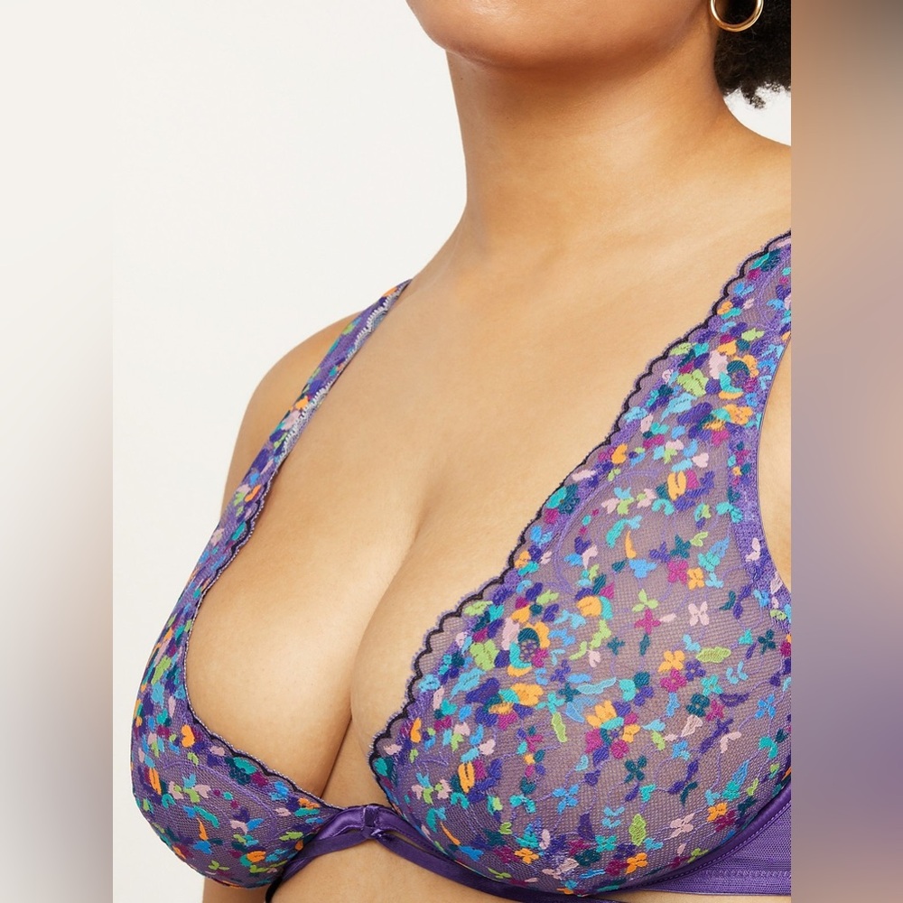 NWT Savage x Fenty Steamy Floral Unlined Lace Bra Purple Royale Romance In Bloom - Picture 2 of 15